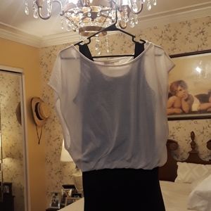 Layered Blouson Top Attached to Black Tank